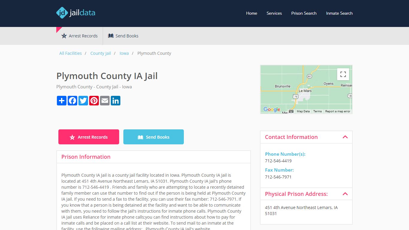 Plymouth County IA Jail Inmate Search and Prisoner Info - Le Mars, IA